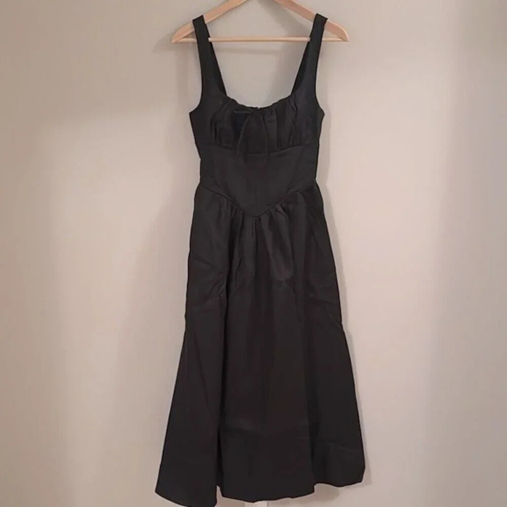 NEW Reformation Balia Linen Midi Dress in Black | size 2 - Picture 7 of 12